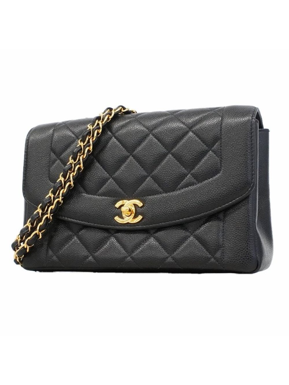 Chanel Shoulder Bag Diana Caviar Leather Black Gold